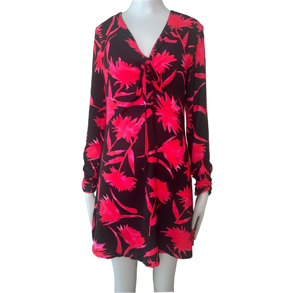 ARTIGLI Bold Floral Print Mini Dress Silky Polyester Made In Italy Size 40 (4)